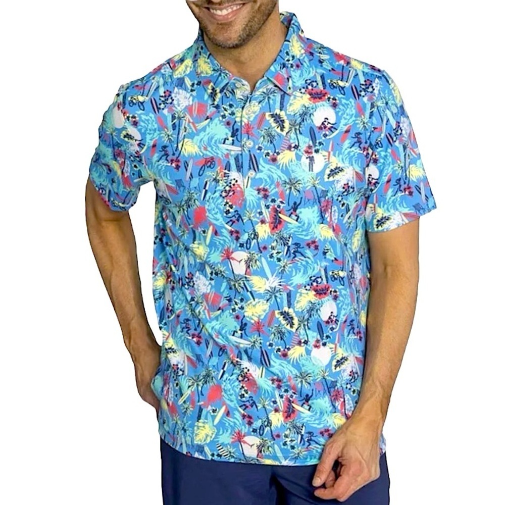 William Murray Golf Surfs Up Blue Grotto S/S Polo Size L * New Sealed *